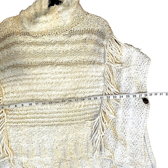 Anthropologie Ivory Marilyn Turtleneck Fringe Knit Poncho Sweater - Picture 8 of 9
